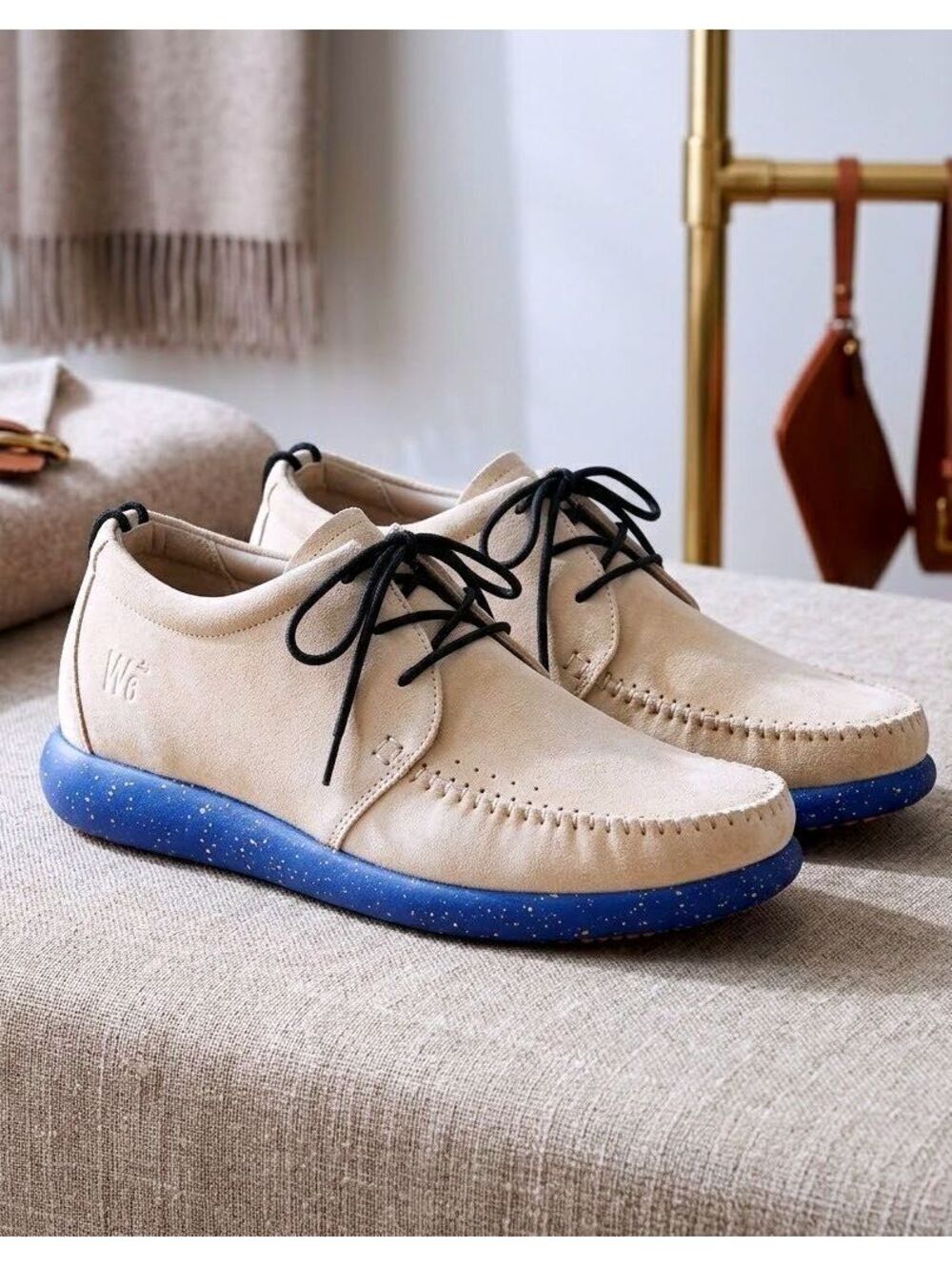 Worldboots Size 6 Men's Moccasin Sneakers 100% Leather Suede Beige Color